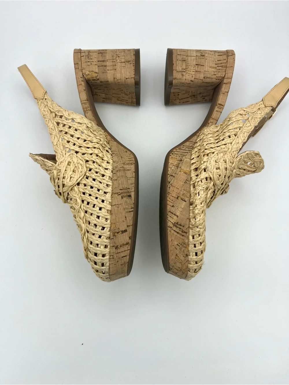 AEROSOLES Dress Platform Sandals Natural Raffia Cork Heel Slingback